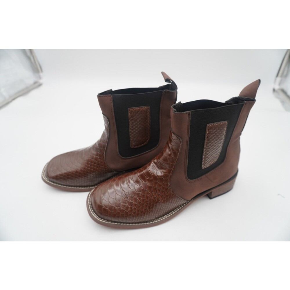 Men Western Cowboy Python Printed Square Toe Ankle Boots Pull- On Chelsea Sz 42